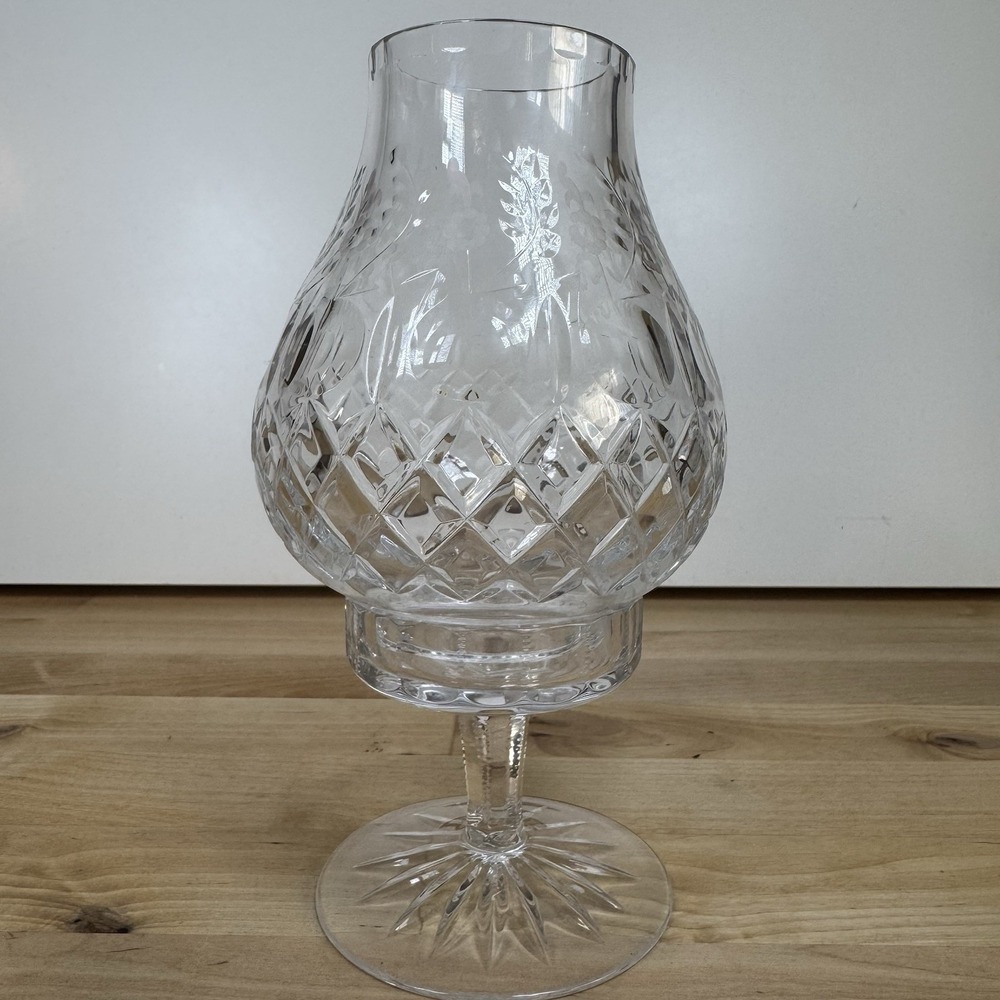 Rogaska GALLIA Cut Crystal Hurricane Candle Lamp Globe Floral Criss Cross 7.75"